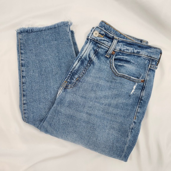 Old Navy Denim - Old Navy Womens OG Straight Jeans Size 12 Distressed Raw Hem High Rise Denim